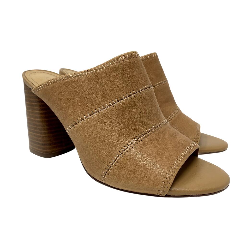 Gibson Latimer Tan Goat Leather Open Toe Block Heel Size 8.5 M